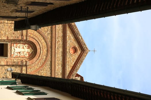 Church of Santa Maria in Panzano in Chianti near Florence. On the front a low relief in white marble. 