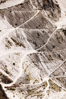 Carrara marble quarries on the mountains of the Apuan Alps.  Roads of access to places of extraction.