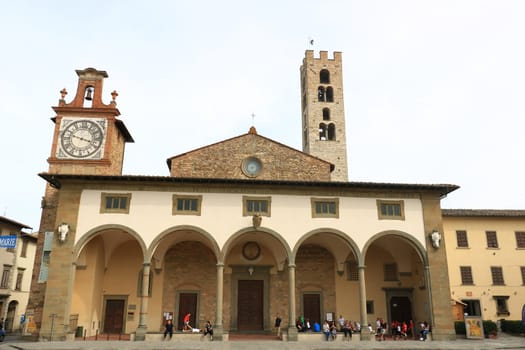 Impruneta, Florence, Italy, About september 2019. Basilica of Santa Maria all'Impruneta, near Florence. Porch with arches, vaulted ceilings and stone columns.