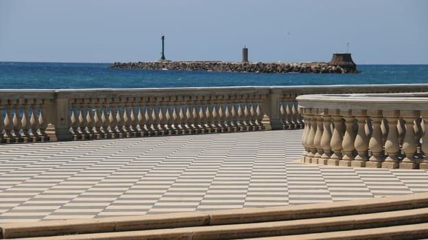 Seafront of Livorno. The  Mascagni terrace is a famous place and meeting place for the citizens of the Tuscan city. Livorno, Tuscany, Italy. 