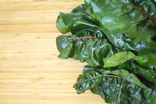 Fresh red chard without cooking. Healthy food for vegetarians and vegans