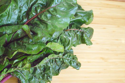 Fresh red chard without cooking. Healthy food for vegetarians and vegans
