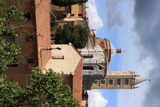 Cathedral of San Cerbone and the bell tower of Massa Marittima. The church located in Piazza Garibaldi is in Romanesque and Gothic style.