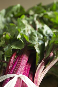 Fresh red chard without cooking. Healthy food for vegetarians and vegans