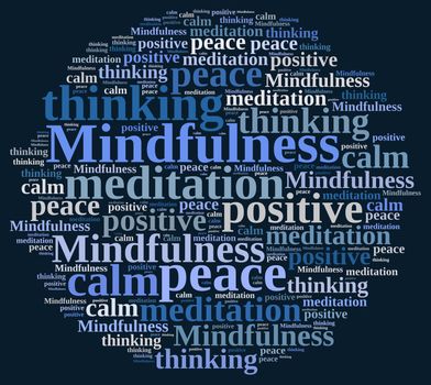 Mindfulness concept illustration with word cloud.