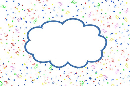 Blue cloud with copy space for text on colorful ribbon background. 3d rendering.