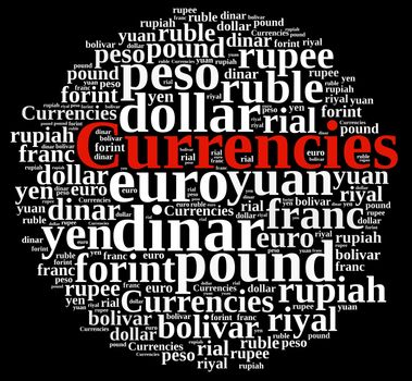 Illustration with word cloud related currencies.