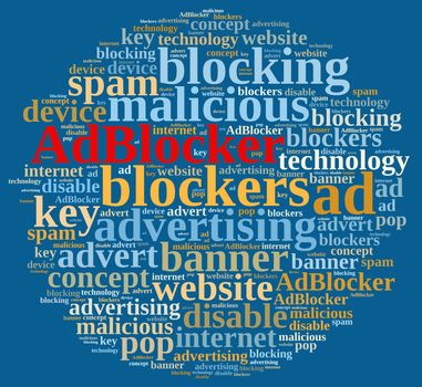 Illustration with word cloud on ad blockers.