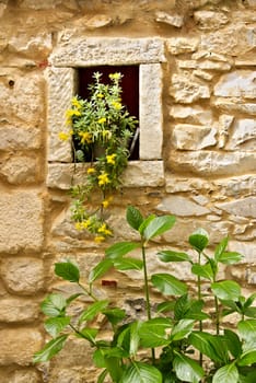 Colonnata, Carrara, Tuscany, Italy. Detail of windows and walls made of white marble extracted from the nearby quarries. Colonnata is famous for the production of tasty lard.