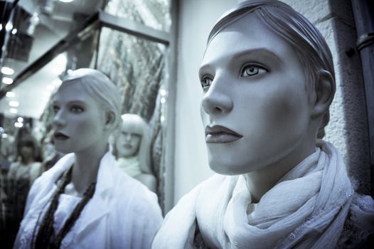 Standard female mannequins with serious expression. Nobody