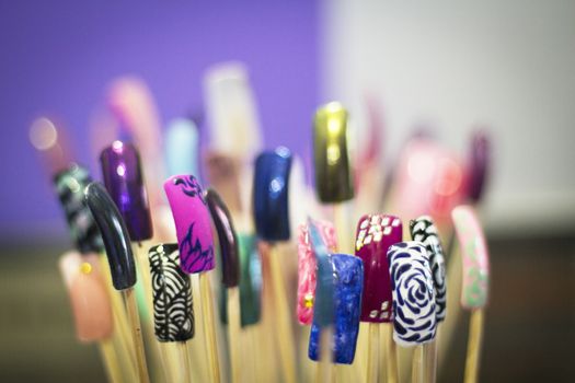 Permanent acrylic nail sample. Different designs. Nobody