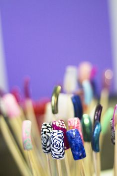 Permanent acrylic nail sample. Different designs. Nobody
