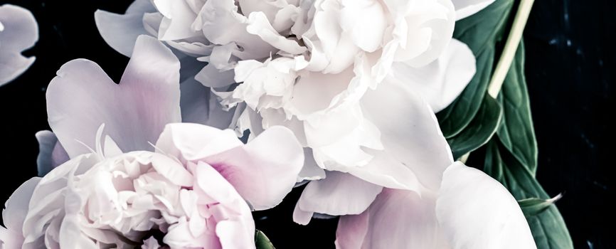 Pastel peony flowers as floral art background, botanical flatlay and luxury branding design