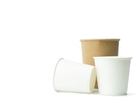 Paper cup with copy space on isolated white background