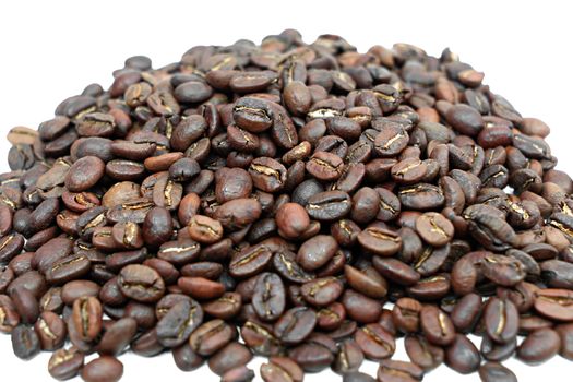 Coffee beans pile on isolated white background