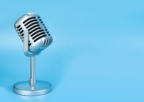 Retro microphone on blue background