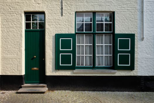 Door and window of an old house, Bruges (Brugge), Belgium