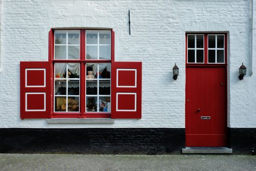 Door and window of an old house, Bruges (Brugge), Belgium