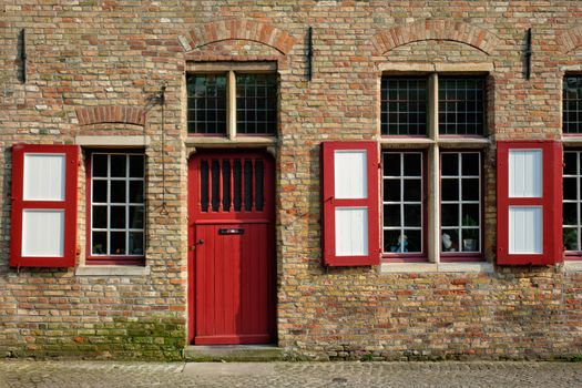 Door and window of an old house, Bruges (Brugge), Belgium