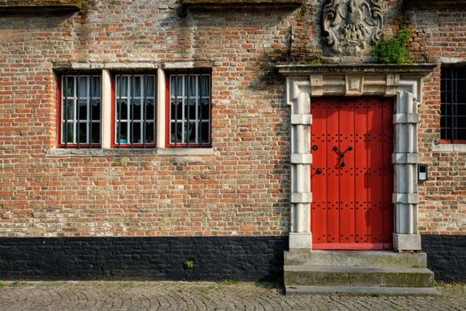 Door and window of an old house, Bruges (Brugge), Belgium