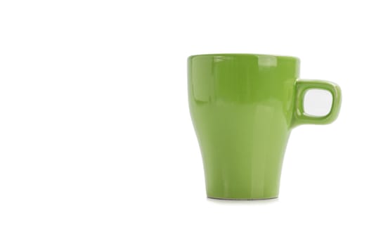 Green mug, ceramic glass with copy space and clipping path on white background