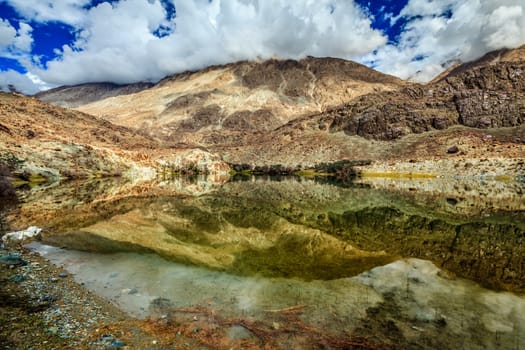 Lohan Tso mountain lake - sacred holy Tibetan buddhist buddhism piligrimage site. Nubra valley, Ladakh, India