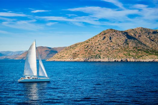 Catamaran yacht in Aegean Sea Mediterranean Sea, Greece