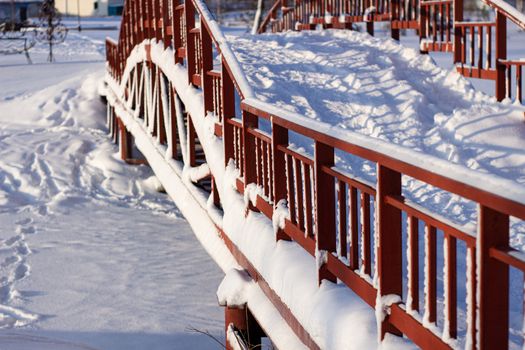 Fresh tracks from the tractor in the snow in winter. Snow clearance