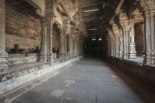 Lingams and columns in Hindu temple. Ekabmareswarar Temple, Kanchipuram, Tamil Nadu, India