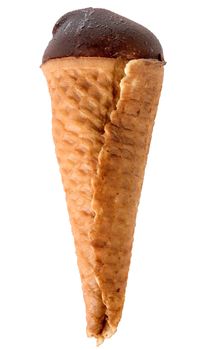 Ice cream in cone on white background.