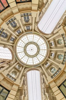 THE HAGUE, 16 June 2019 - Up view of the covered shopping mall called "De Passage" in Dutch with a Victorian architectural style