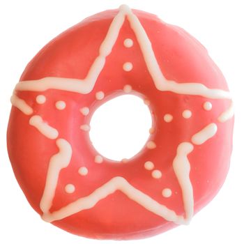 Donut in pink glaze with star decor Isolated on a white background.