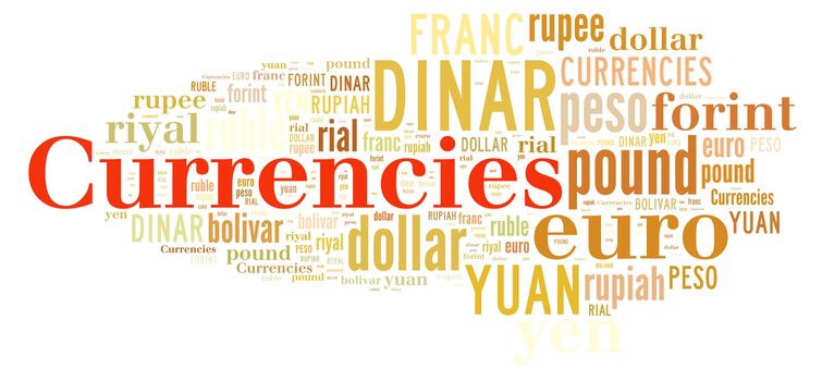 Illustration with word cloud related currencies.
