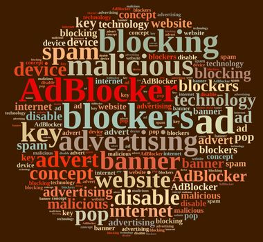 Illustration with word cloud on ad blockers.