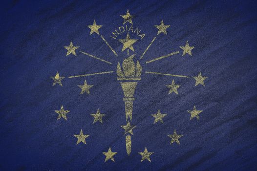 Close-up of national Indiana state flag painted with colored chalk on a blackboard.