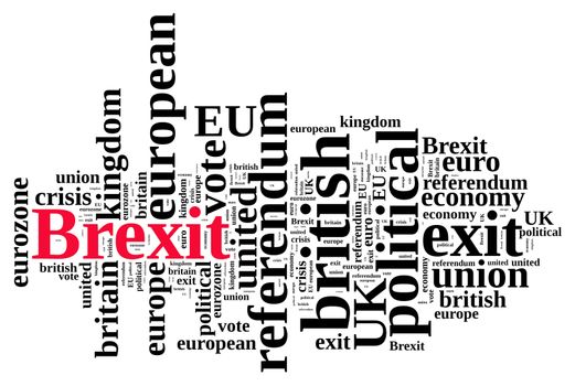 Illustration of word cloud on Brexit, the exit of United Kingdom of the European Union