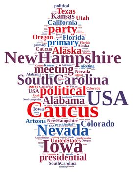 Illustration with word cloud on the Caucus in the US.