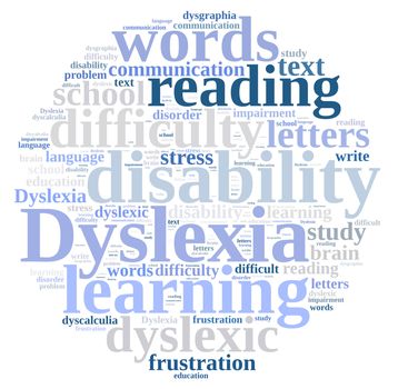 Illustration with word cloud about dyslexia