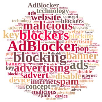 Illustration with word cloud on ad blockers.