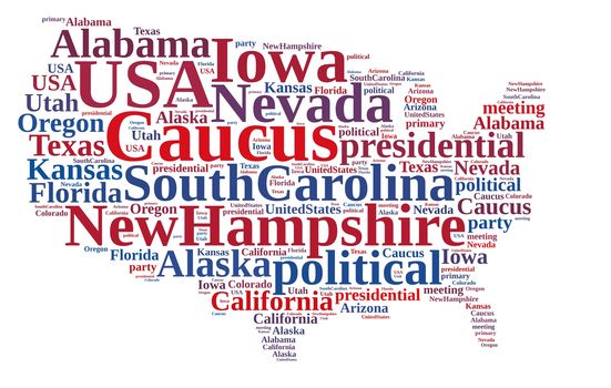 Illustration with word cloud on the Caucus in the US.