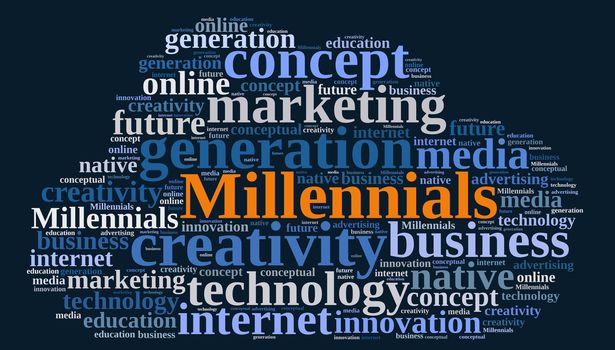 Illustration with word cloud relating to Millennials.