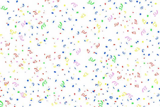 Colorful confetti ribbons background on white. 3D rendering.