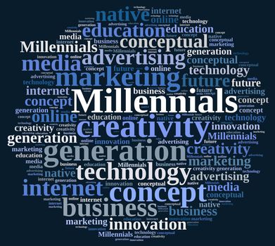 Illustration with word cloud relating to Millennials.