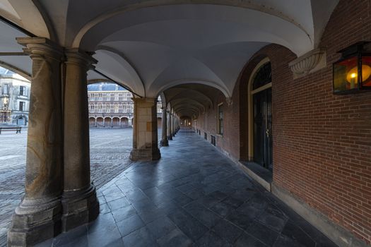 Dutch parliament inner court and corridor around the building view in The Hague, Netherlands