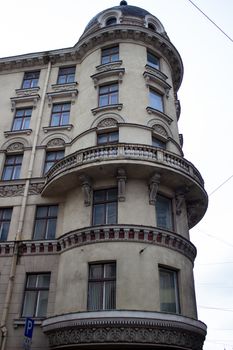 Beautiful buildings in Riga, Latvia. Walking in Riga in March 2020.