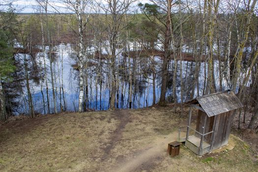 Majestic view tower in swamp in day. Calm and peaceful place for meditation.