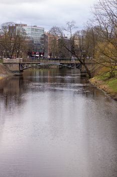 Beautiful buildings in Riga, Latvia. Walking in Riga in March 2020.