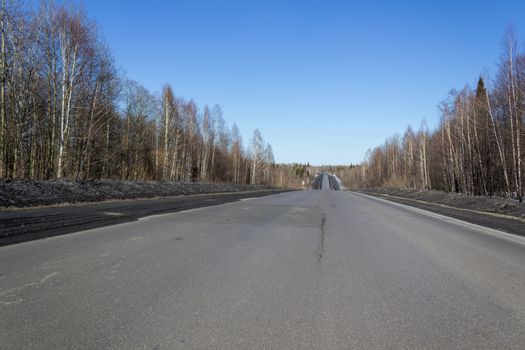 Mountain road at hight speed drive downhill