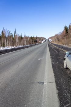 Mountain road at hight speed drive downhill