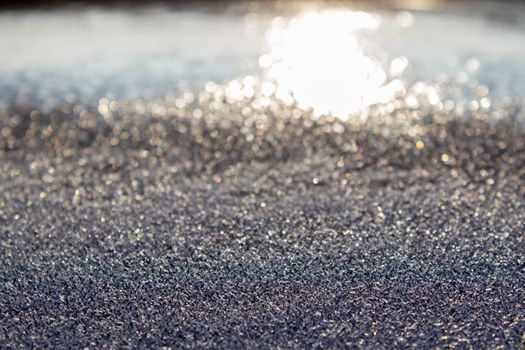 Frost on the car. Details of the car. Getting the sun and frost. Early spring Sunrise Morning